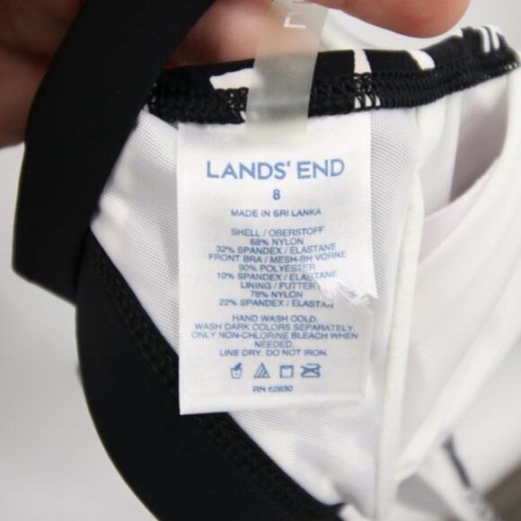 Lands' End Black White Geometric Pattern Bikini Top Underwire Size 8 - Picture 5 of 7